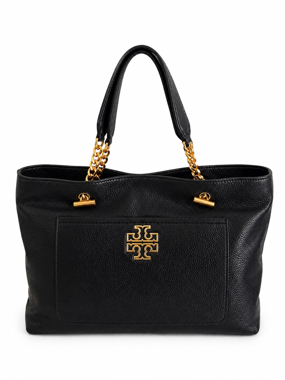 Tory Burch Black Pebbled Leather Chain Tote Shoulder Bag Large everyday purse - Picture 2 of 11